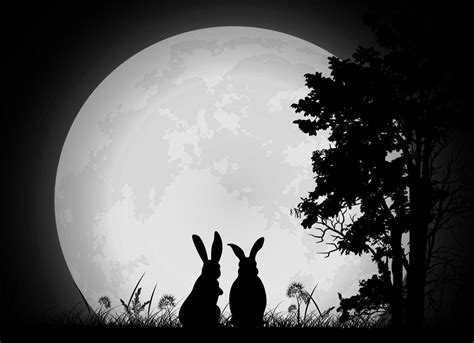 Rabbit Silhouette With Full Moon Art