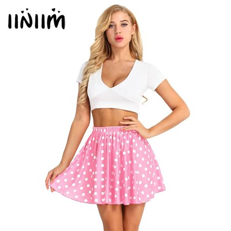 Fashion Women Mid Waist Polka Dot Basic Versatile Stretchy Swing Flared Casual Mini Skirt For