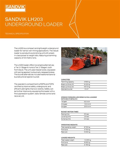 Sandvik Lh203 Underground Loader Technical Specification Pdf