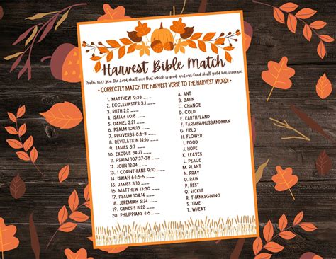 Harvest Bible Match Game Harvest Party Game Fall Games for - Etsy