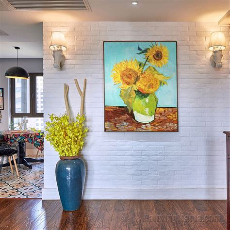 Tres girasoles en un jarrón Vincent van Gogh pintado a mano Etsy México