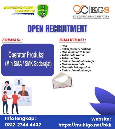 Lowongan Kerja PT KGS Recrutmen Mei 2023 BKK SMK Muhammadiyah 1