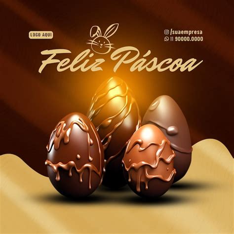 Poster digital de páscoa feliz ovos de chocolate em psd PSD Premium