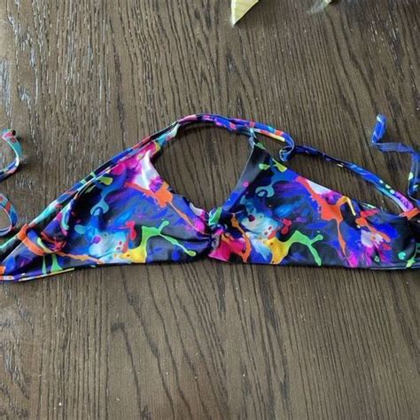 Fused Hawaii Swim Fused Hawaii Black Colorful Paint Splatter Tie Back Bikini Top M Poshmark