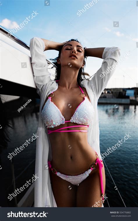 Sexy Brunette Girl White Swimsuit Ocean Stock Photo Shutterstock