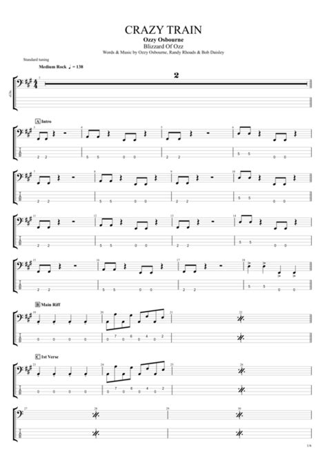 Crazy Train Tab By Ozzy Osbourne Guitar Pro Full Score Mysongbook