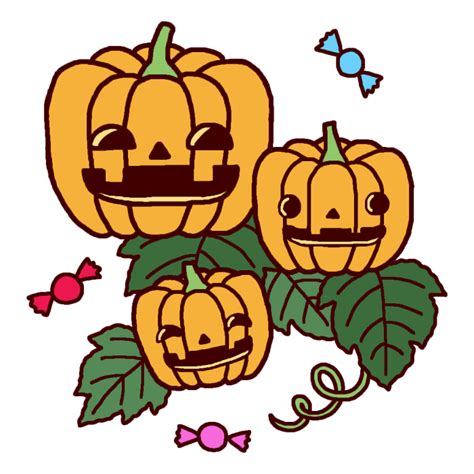 親子かぼちゃカラーハロウィンの無料イラスト秋の季節・行事素材