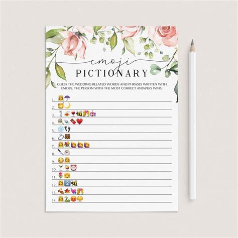 Blush Bridal Shower Emoji Pictionary Game Printable Floral Etsy