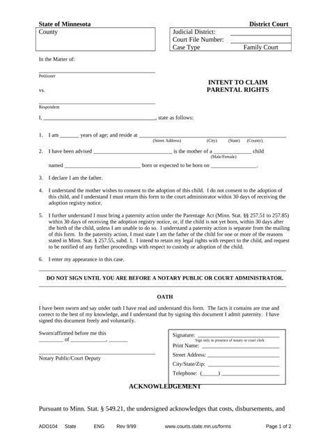 Mn Parental Rights Doc Template PdfFiller