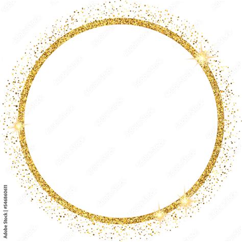 Gold Glitter Cirlce Frame With Sparkling Stars Isolated On Transparent