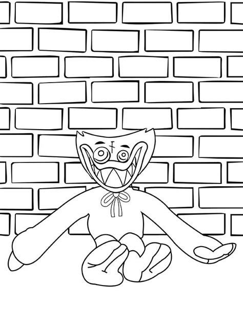 Huggy Wuggy Leaning On The Wall Coloring Page Free Printable Coloring