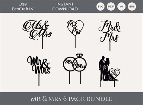 Digital File Mr And Mrs Bundle Cake Topper Svg Cake Topper Etsy Australia