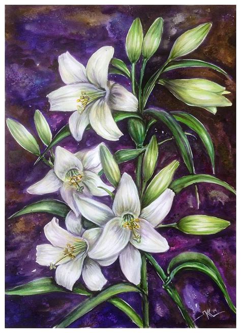 White Lilies Painting By Katerina Kovatcheva Fine Art America