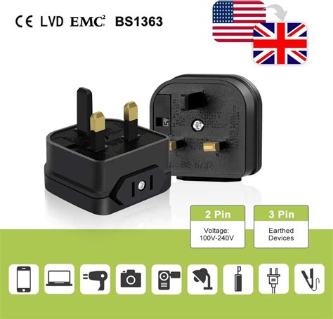 B804 US To UK Plug Adapter AIEVE 2 Pin USA To 3 Pin UK Plug Adaptor