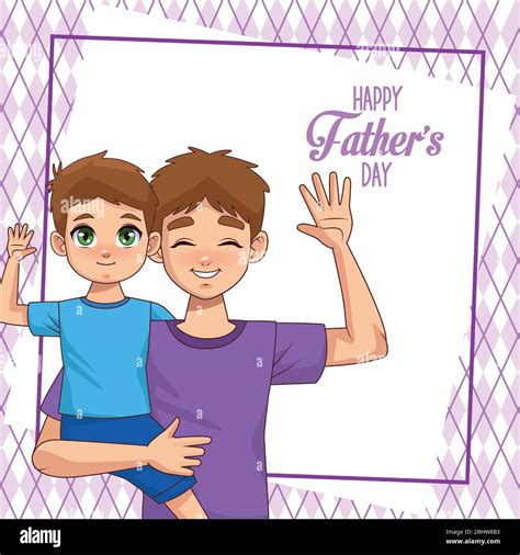 Fathers Day Card With Dad Carrying Son And Lettering Stock Vector Image And Art Alamy