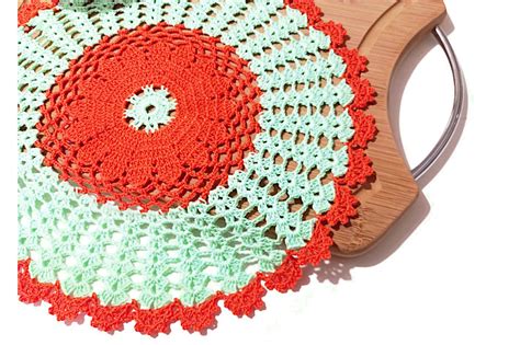 Round Orange And Light Green Crochet Doily In Cotton Inc Etsy