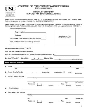 Fillable Online Dent Web Usc Perceptorship Application Form Dent