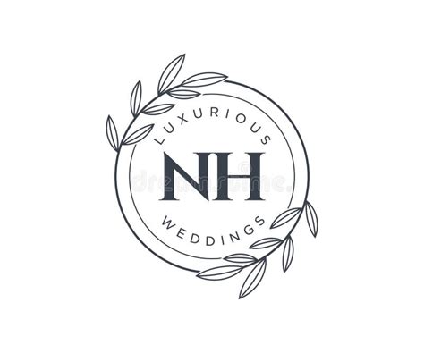 NH Initials Letter Wedding Monogram Logos Template Hand Drawn Modern