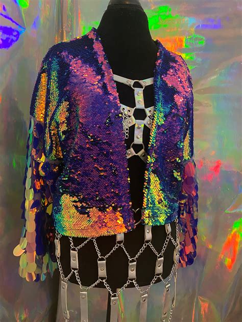 Purple Iridescent Sequin Jacket Sequin Kimono Tinsel Jacket Etsy