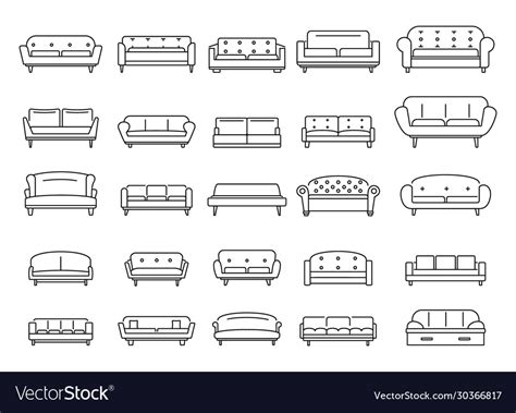 Sofa outline icons set Royalty Free Vector Image