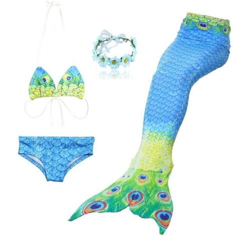 3 Pièces Petite Fille Maillot de Bain Princesse Queue de Sirène Mermaid Bikini Cosplay Ensembles