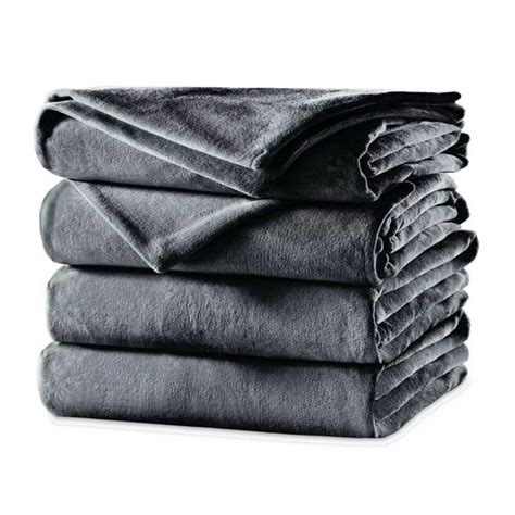 Sunbeam Velvet Plush Electric Heated Blanket King Size Slate Grey