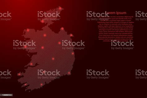 Ireland Map From Red Pattern Slanted Parallel Lines And Glowing Space