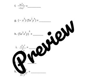 Exponent Properties Review Practice Or Homework By Kathleen Olenderski