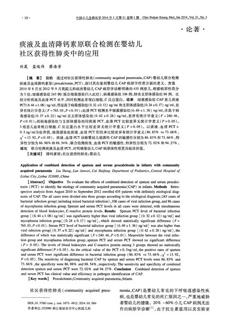 痰液及血清降钙素原联合检测在婴幼儿社区获得性肺炎中的应用word文档在线阅读与下载无忧文档