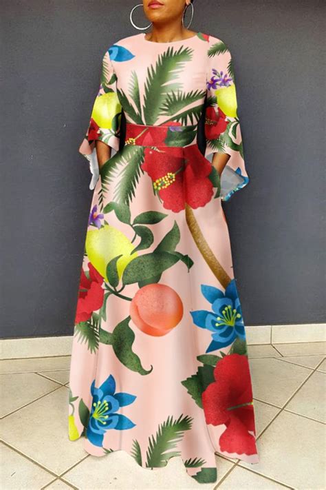 Nude Pink Casual Print Printing O Neck Printed Dress Dresses Dress