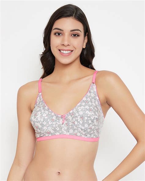 Buy Clovia Non Padded Non Wired Floral Print Full Figure Bra In Grey Cotton Online In India At