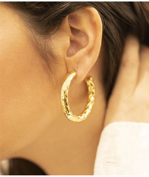 Boucles D Oreilles Zag Cr Oles En Acier Dor Torsad Es