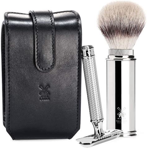 Rt3sr MÜhle Travel Black Leather Case Silvertip Fibresafety Razor