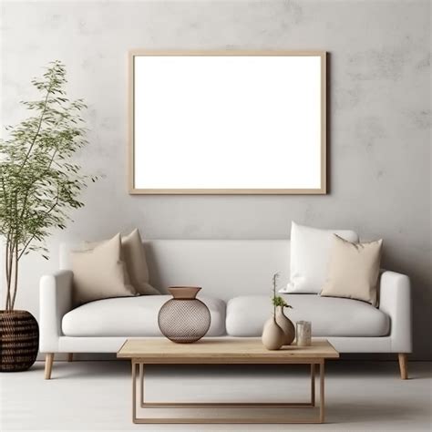 Premium AI Image | A living room with a picture frame and a plant on the wall.