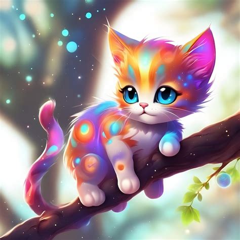 Premium Ai Image Cute Mystical Cat On Tree Branch