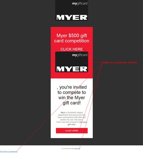 Myer Gift Card Competition Malware Scam - MailShark