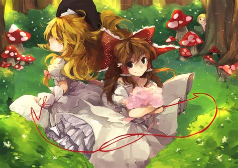 2girls Blonde Hair Bow Brown Eyes Brown Hair Dress Flowers Forest