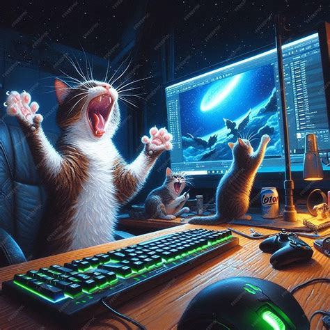 Premium Photo | A cat is yawning in front of a computer screen