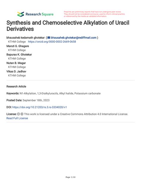 Pdf Synthesis And Chemoselective Alkylation Of Uracil Derivatives