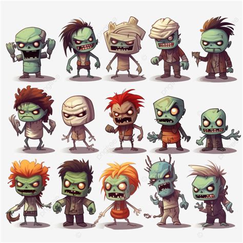 Conjunto De Personagens De Vetor De Zumbi Halloween Assustador Zumbi