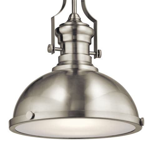 Kichler Satin Nickel Industrial Frosted Glass Dome Led Pendant Light