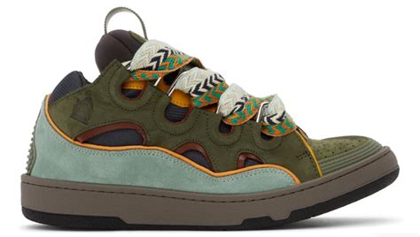 Lanvin Green Leather Curb Sneakers WHATS ON THE STAR