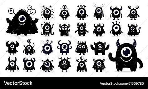 Black And White Set Of Funny Monster Royalty Free Vector