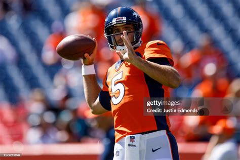 Quarterback Joe Flacco Of The Denver Broncos Warms Up Before A Game