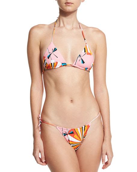 Emilio Pucci Parasol Printed String Bikini Set Rosa Arancio Neiman