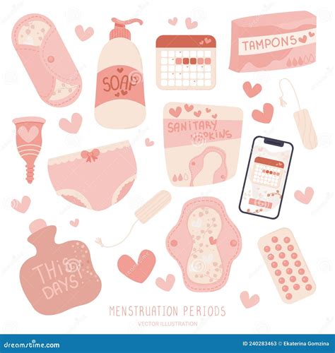 Set Of Clipart Menstruation Period Elements Reproductive System And