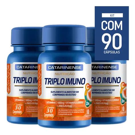 Kit 90 Comp Triplo Imuno Vit C D E Zinco Catarinense Frete grátis