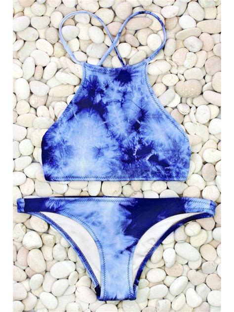 19 OFF 2021 Tie Dye High Neck Bikini Set In BLUE ZAFUL