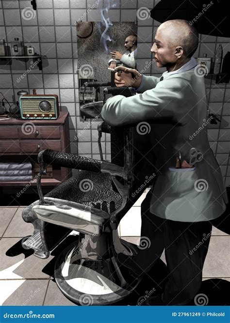 Barber waiting clients stock illustration. Illustration of leather