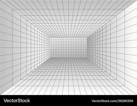 Perspective Grid Room Wireframe Abstract Cube Vector Image